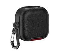 EcoGleam Coque en cuir PU pour Galaxy Buds4/4Pro, protection complète avec mousqueton, antichoc, anti-rayures, noir rouge