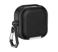 EcoGleam Étui en cuir PU pour Galaxy Buds4/4Pro - Protection complète avec mousqueton - Antichoc - Anti-rayures - Noir et blanc