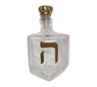 EcoGleam Hanukkah Judaica Carafe à liqueur en verre avec lettres hébraïques dorées, capsules de bouteilles, carafe à whisky torsadée pour festival, maison, bar