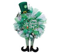 EcoGleam Happy St Patricks Day Couronne irlandaise de vacances avec trèfle cylindrique et pieds longs - Guirlande à suspendre pour porte d'entrée