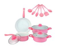 EcoGleam Lot de 12 casseroles antiadhésives avec couvercles pour tous types de plaques de cuisson (rose)