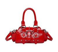 EcoGleam Sac à bandoulière pour femme en cuir PU uni avec fermeture éclair et rivets - Bandoulière réglable - Pour le shopping, le travail, l'école et la vie quotidienne, rouge, 7.87 x 2.95 x 4.33Zoll