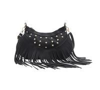EcoGleam Sac à main rétro en polyuréthane pour femme - Grande capacité - Sac à bandoulière avec rivets et pompons - Polyvalent pour les vacances, les voyages, le shopping, Noir , 205,00 x 155,00 x