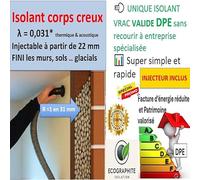 ECOGRAPHITE Isolation interieur Murs ou Doublage et tous Vide d'air -10 m2 en 10cm epaisseur pour R≥3 (1m3)-Injecteur Inclus-Isolant Thermique et Acoustique - Isolant Vrac - Fabriqué en France -1000L