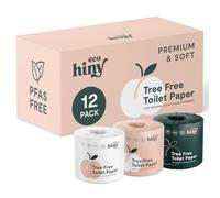 ecoHiny Papier toilette en bambou doux de qualité supérieure | 12 méga rouleaux, 3 plis et 350 feuilles | Certifié FSC, sans PFAS, sans BPA, sans danger pour les fosses septiques | Mouchoirs de