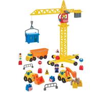 Jouets Ecoiffier - 2969 - Travaux Publics + Grue Abrick - 3 Véhicules + 2 Personnages + Panneaux - Jeu de Construction Chantier - Dès 36 Mois - Fabriqué en France