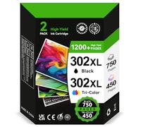 ECOINKO 302XL 302 XL Noir et Couleur d'encre Remplacement pour HP302 pour Cartouche HP 302 Noir, Encre pour HP 302 Deskjet 3630 3636 3638 Officejet 3831 3830 4655 Envy 4520 4524 4525 (2 Pack)