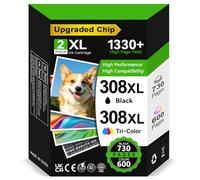 ECOINKO Encre 308XL BK+CMY - 1330+ Pages, Remplacement pour Cartouche HP 308 Noir et Couleur Originales, Encre Imprimante 308 XL pour HP Envy 6100e 6120e 6122e 6132e 6152e 6520e Deskjet 2910 2920 2921