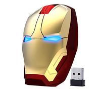 ECOiNVA Souris sans fil Iron Man 2,4 GHz silencieuse et silencieuse avec éclairage LED décoratif pour ordinateur de bureau, ordinateur portable, PC, souris pour Windows Mac (doré)