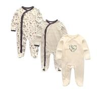 Ecojoy Body en manches longues pour bébé avec pieds, vêtement de nuit pour nourrisson, taille de naissance à 12 mois, col oblique/droit, en coton doux, lot de 3, Zoo, 3-6 mois