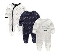 Ecojoy Lot de 3 grenouillères pour nouveau-né - Manches longues - Bouton pression - Pyjama avec pieds - En coton - Pour garçons et filles
