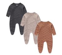Ecojoy Lot de 3 grenouillères pour nouveau-né - Manches longues - Bouton pression - Pyjama avec pieds - En coton - Pour garçons et filles