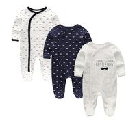 Ecojoy Lot de 3 grenouillères pour nouveau-né - Manches longues - Bouton pression - Pyjama avec pieds - En coton - Pour garçons et filles