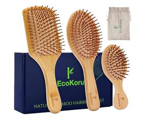 EcoKoru Brosses Cheveux Bambou Naturel | Anti-Frisottis, Massage Cuir Chevelu, Pour Tous Types Cheveux, Voyage, Écologique et Biodégradable