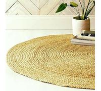 EcoKunst Tapis rond en jute tissé à la main 100 % fibre naturelle - Motif bohème ethnique moderne - Couleur naturelle - Pour salon, chambre à coucher, couloir (250 cm) - EKR-J101