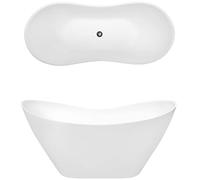 ECOLAM Baignoire autoportante Viya 160x70 cm | Vidage Click Clack | Design en fonte minérale | Baignoire îlot glamour blanc