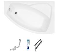 ECOLAM Baignoire d'angle acrylique Rima 170x110cm | version droite, | pieds siphon + silicone | Belle forme. Design moderne