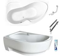 ECOLAM Baignoire d'angle asymétrique Wela 160 x 100 cm | gauche | pieds siphon silicone | tablier en acrylique blanc | set complet