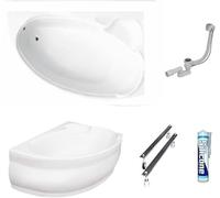 ECOLAM Baignoire d'angle en acrylique Finezja 140x95 cm | version droite | tablier en acrylique | pieds siphon et silicone| baignoire confortable | set complet