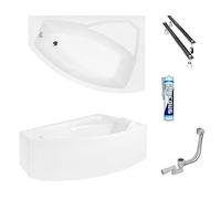 ECOLAM Baignoire d'angle Rima 140x90 cm | version droite | tablier acrylique | pieds siphon + silicone | Belle forme | Set complet