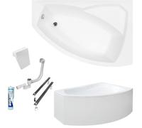 ECOLAM Baignoire d'angle Rima 150x95 cm | version droite | tablier acrylique | appuie-tête | pieds siphon + silicone | Set complet