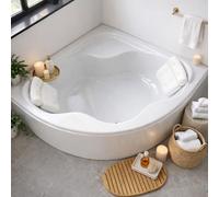 ECOLAM Baignoire d'angle SELMA 140 x 140cm + tablier | 2 coussins Sole | pieds siphon | set complet