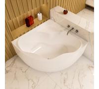 ECOLAM Baignoire d'angle SELMA 140x140cm + tablier en acrylique | pieds siphon et silicone | Belle forme | Baignoire acrylique blanc