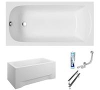 ECOLAM Baignoire rectangle acrylique Classic 120x70/ 130x70/ 140x70/ 150x70/ 160x70/ 170x70 cm + tablier siphon et silicone (130x70)