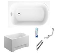 ECOLAM Baignoire rectangle acrylique Mini Polimat 110x70 cm + tablier | pieds siphon + silicone | Original produit Belle forme