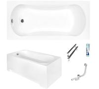 ECOLAM Baignoire rectangle Aria 150x70 cm | tablier en acrylique | pieds siphon + silicone | Baignoire acrylique blanc | set complet baignoire rectangulaire