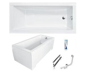 ECOLAM Baignoire rectangulaire acrylique blanche moderne 130x70 cm | Tablier acrylique | Pieds siphon et silicone | Petite baignoire | Set complet