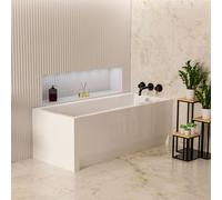 ECOLAM Baignoire rectangulaire Linda 160x75 cm | tablier en acrylique + vidage et trop-plein automatique | pieds et silicone set complet