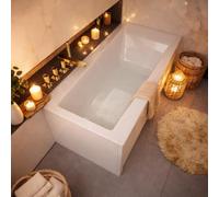 ECOLAM® Linda Baignoire 150 x 75 cm avec surface antidérapante + tablier antidérapant - Baignoire acrylique rectangulaire - Kit complet avec tablier en acrylique et garniture d'écoulement - Pieds en