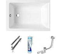 ECOLAM Petite baignoire rectangulaire acrylique Capri Polimat 100x70 cm + siphon automatique pieds et silicone | petite baignoire