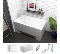 ECOLAM Petite baignoire rectangulaire acrylique Capri Polimat 100x70 cm + tablier en acrylique | pieds silicone et siphon | Set complet