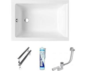 ECOLAM Petite baignoire rectangulaire acrylique Capri Polimat 120x70 cm + siphon automatique pieds et silicone | petit baignoire