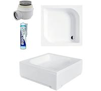 ECOLAM Receveur de douche carré Ares 70x70 cm Hauteur: 29,5 cm, Profondeur: 16,5 cm, siphon+ silicone. Receveur de douche acrylique blanc