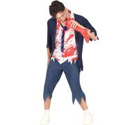 Ecolier zombie mort-vivant costume d'Halloween fête d'horreur costume d'horreur, taille : 14 - 16 ans couleur : bleu