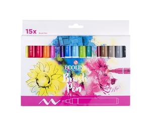 Ecoline Brush Pen Set de 15 marqueurs pointe feutre - Teintes de base | Marqueurs à dégrader pour lettering, dessin & journaling