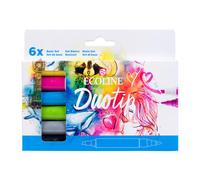 Ecoline Duotip Marqueur à Aquarelle Liquide Set de 6 - Couleurs basiques| Stylos à double pointe, feutre fin et pointe biseautée large