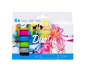 Ecoline Duotip Marqueur à Aquarelle Liquide Set de 6 - Couleurs basiques| Stylos à double pointe, feutre fin et pointe biseautée large