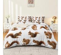 Écologique Parure de Lit 220 X 240, Lavable en Machine, Séchage Rapide | Écureuil de Forêt Amusant Housse de Couette, Microfibre Zip, Rouge Blanc Housse de Couette Entretien Facile