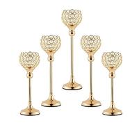 ECOM King Lot de 5 bougeoirs en Cristal doré pour décoration de Table de Mariage, Centre de Table pour fête ou décoration d'intérieur