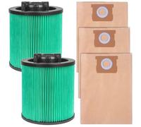 ECOMAID Lot de 2 filtres à vide DXVC6914 à cartouche HEPA de qualité supérieure compatibles avec aspirateur sec et humide DEWALT de 6 à 16 gallons, avec 3 sacs filtrants de rechange DXVA19-4101 haute