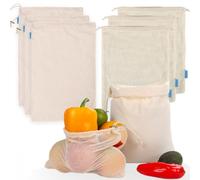 Ecomanna Lot de 3 sacs réutilisables en maille et 3 sacs en mousseline de coton bio avec fermeture à ressort, kit zéro déchet pour courses, légumes, fruits, aliments en vrac, voyage