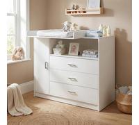 ecomi Commode à Langer pour bébé en Bois avec Plan à Langer, 3 tiroirs, 1 Porte, Hauteur 100 cm, Coloris Blanc, Dimensions 113x100 cm, poignées chromées