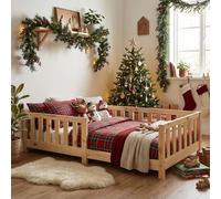 ecomi® Lit enfant 90 x 200 cm / 80 x 160 cm en pin massif avec protection antichute et sommier à lattes, lit Montessori en blanc naturel pour garçons et filles