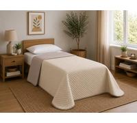 ECOMMERC3 Couvre-lit Boutis 1 Personne Été 190x270 Beige/Lin | Deux couleurs en un couvre-lit · Thermosoudé sans couture · Sans repassage · Léger pour la mi-saison · Fabriqué en Europe