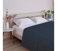 ECOMMERC3 Drap de Dessus Extra Doux et Confortable pour lit de 160 cm - Drap Plat Couleur Marine 100% fabriqué en Espagne, Respirant, Facile d'entretien