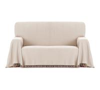 ECOMMERC3 Foulard Multifonction réversible en Tissu Jacquard avec Franges, Taille 180 x 260 cm, idéal pour canapé et lit, Respirant et au Toucher Doux, Couleur Beige